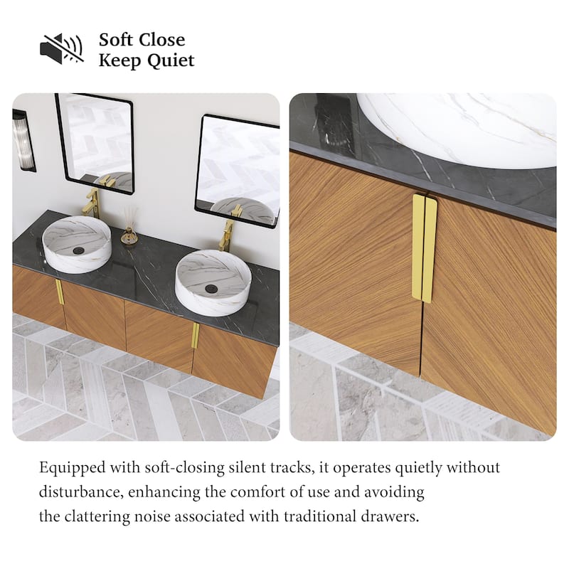 Wall-Mounted Bathroom Vanity with Stone White Ceramic Sink