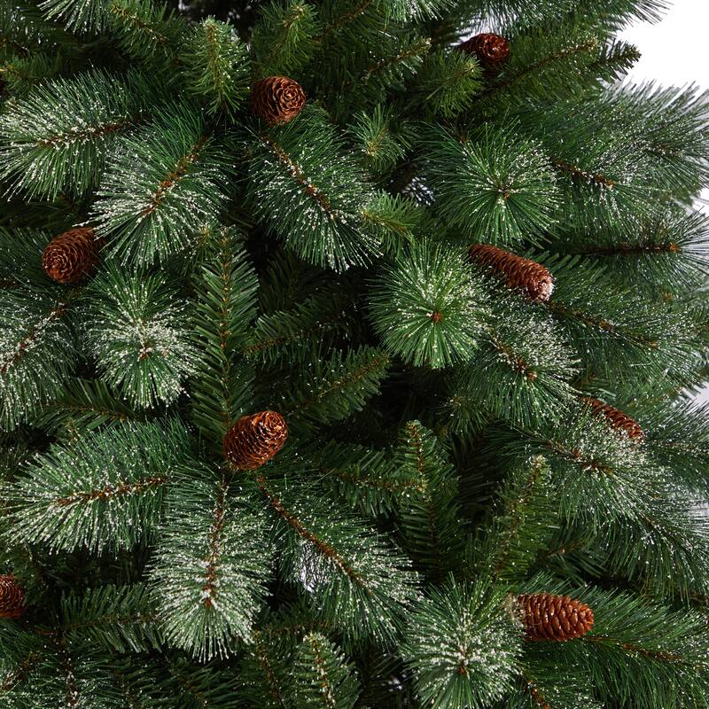 8ft. Snowed Pine Artificial Christmas Tree with 1159 Branches & Pine Cones - Winter Wonderland Holiday X-Mas Tree