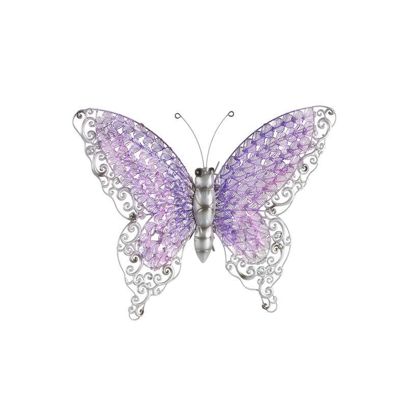 Iron Metal Eclectic Butterfly Wall Decor in Blue, Purple, or Green (16" H X 21" W)