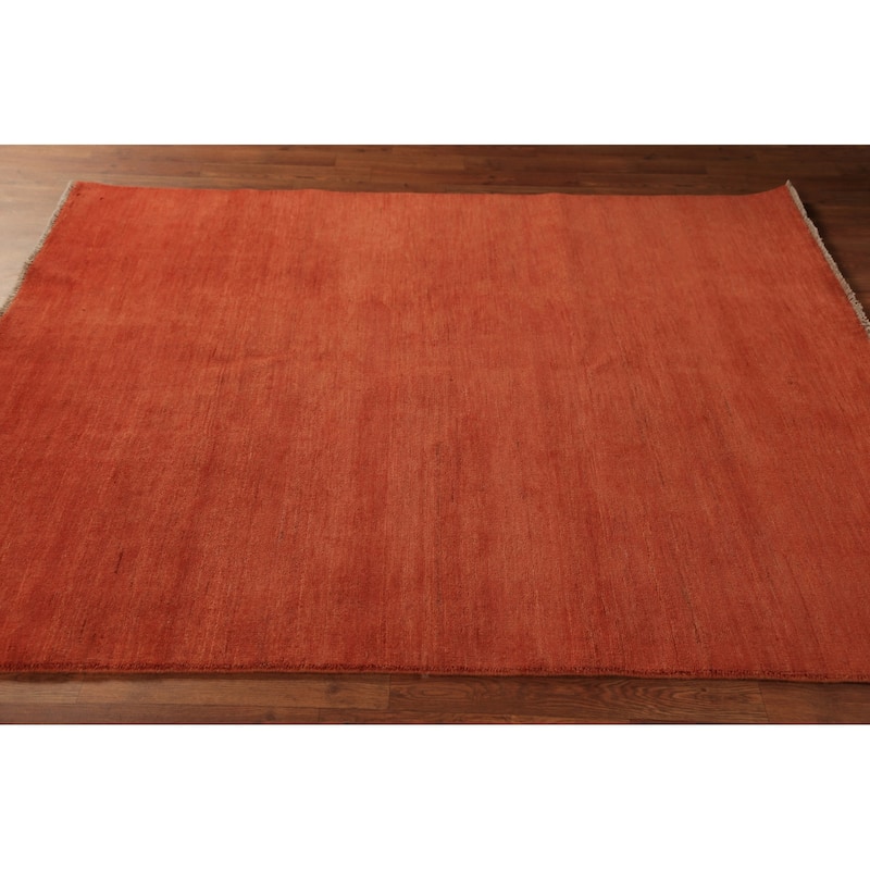 Modern Orange Gabbeh Oriental Rug Handmade Wool Carpet - 4'10" x 6'0"