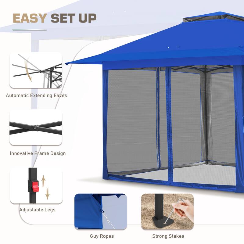 EAGLE PEAK 13x13 Pop Up Gazebo with Mosquito Netting, Easy Up Screened Canopy for Patio and Backyard, Easy Set-up Outdoor Gazebo