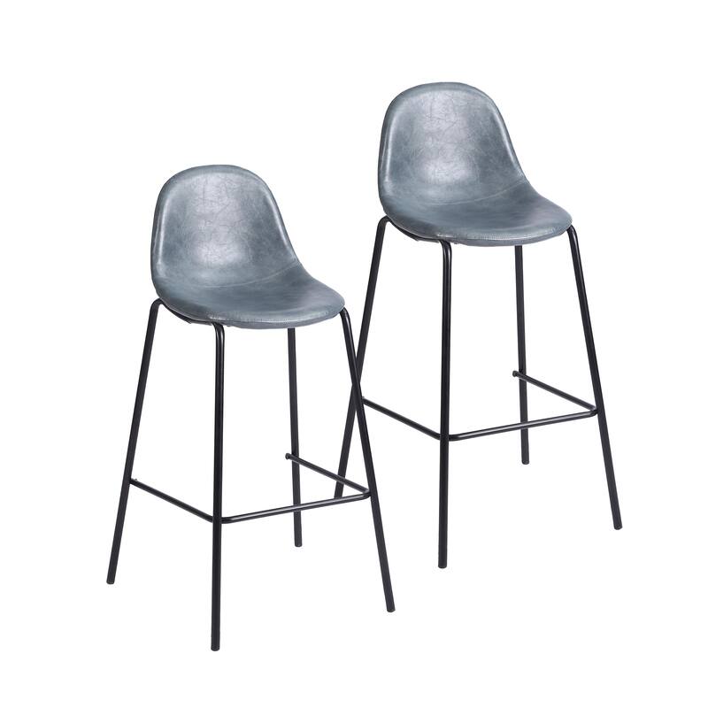 Porthos Home Tuca Bar Stools Set Of 2, PU Leather Upholstery, Iron Legs - Blue