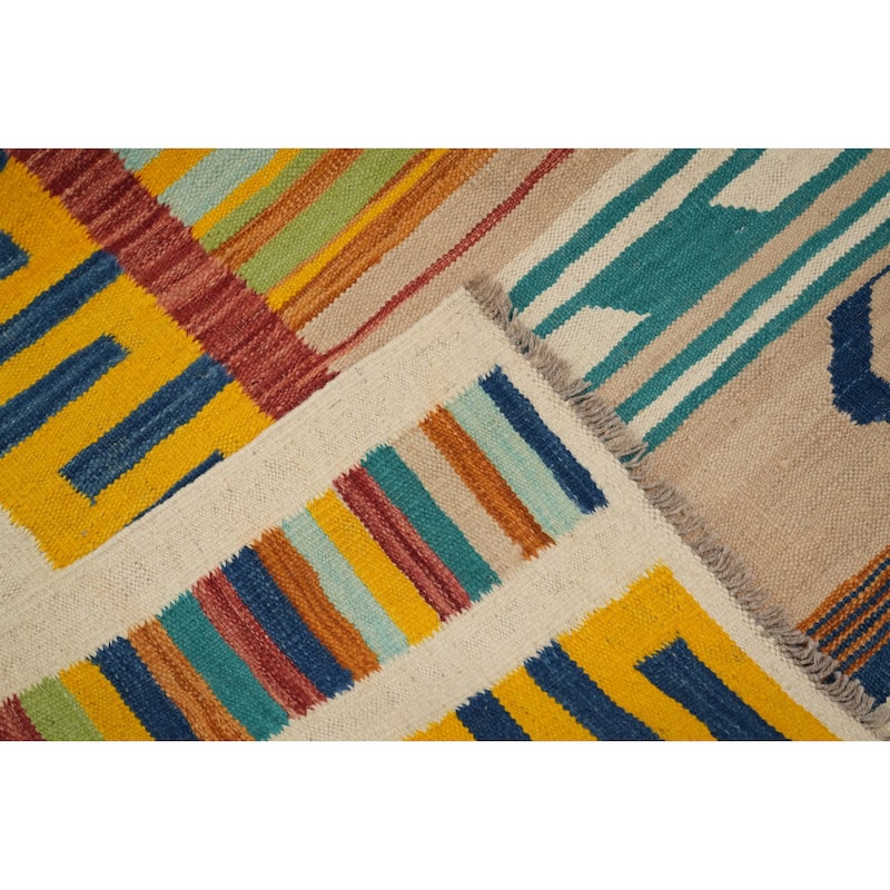 Hand Woven Oriental 100% Wool Carpet Southwestern Tribal Multi-Colored Kilim Area Rug - 10' 0'' X 8' 4''