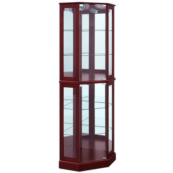Shop Belleze Ashfield Wood Glass Curio Cabinet Floor Standing Cherry Standard On Sale Overstock 31315710