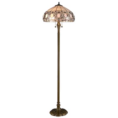 HomeRoots 63" Brown Two Light Traditional Shaped Floor Lamp With White Stained Glass Bowl Shade - 16