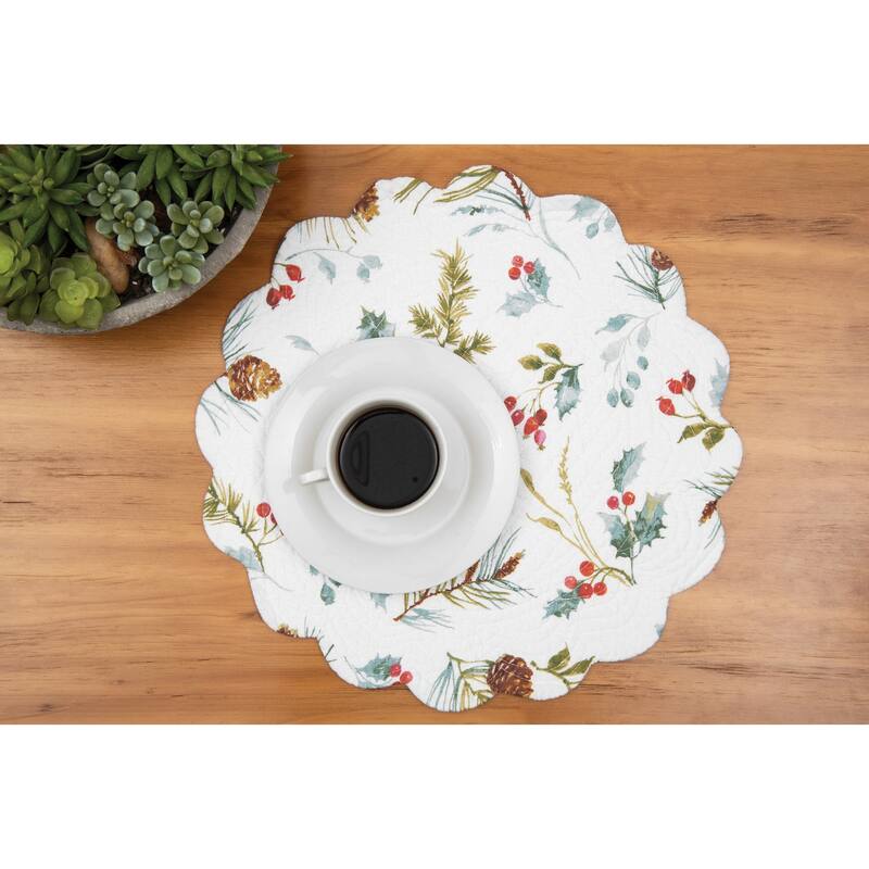 Edith Quilted Reversible Holly Botanical Table Runner