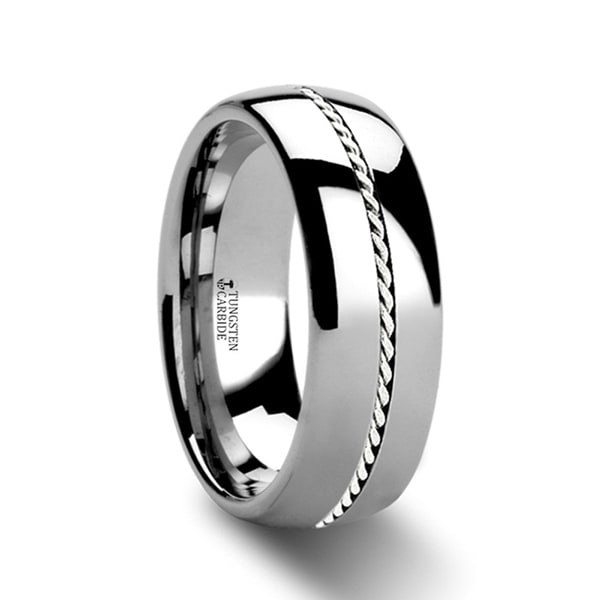 Phytheon Braided Platinum Inlay Domed Tungsten Ring