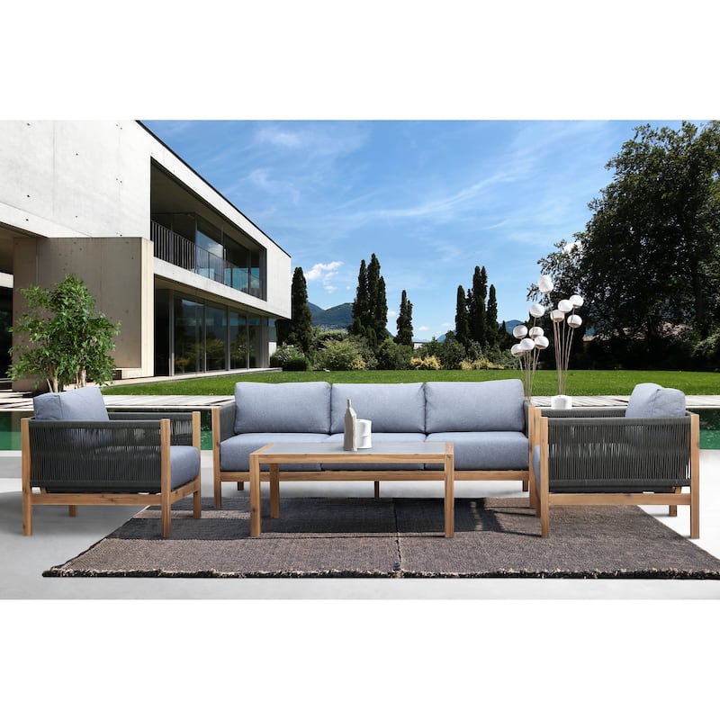 Sienna Eucalyptus Solid Wood and Rope 81" All Weather Patio Outdoor Sofa - Grey