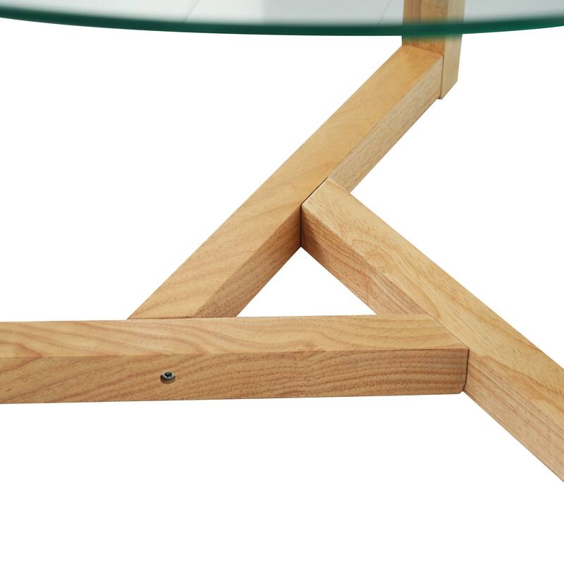35.43" Modern Coffee Table with Tempered Glass Top and Sturdy Wood Base