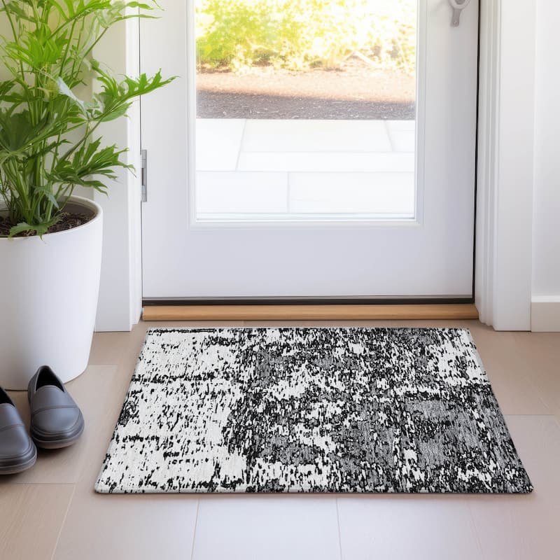 Machine Washable Indoor/ Outdoor Abstract Pixels Chantille Rug