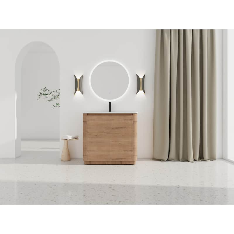 36" Freestanding Bathroom Vanity with Ceramic Sink & 2-Soft-Close Door, KD-Packing, Plywood