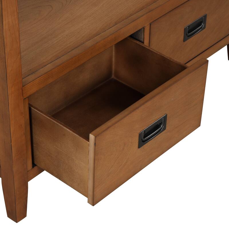 36'' Pine Entryway Table Console Table with 4 Drawers & Open Shelf, Farmhouse Side Table Sofa Table for Entryway Living Room