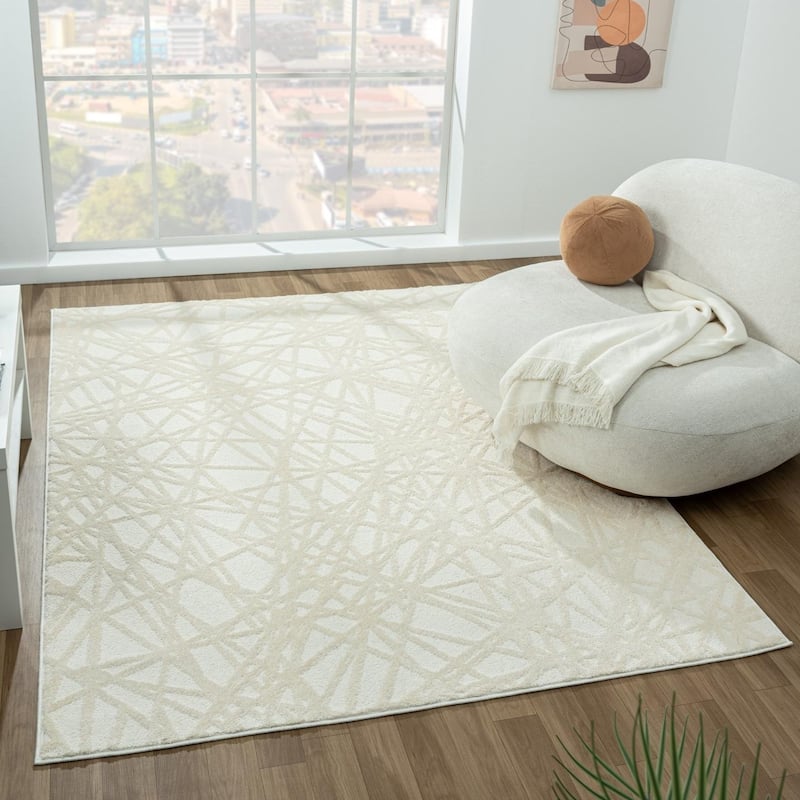 Luxe Weavers Geometric Abstract Lines Area Rug - 9x12 - Cream