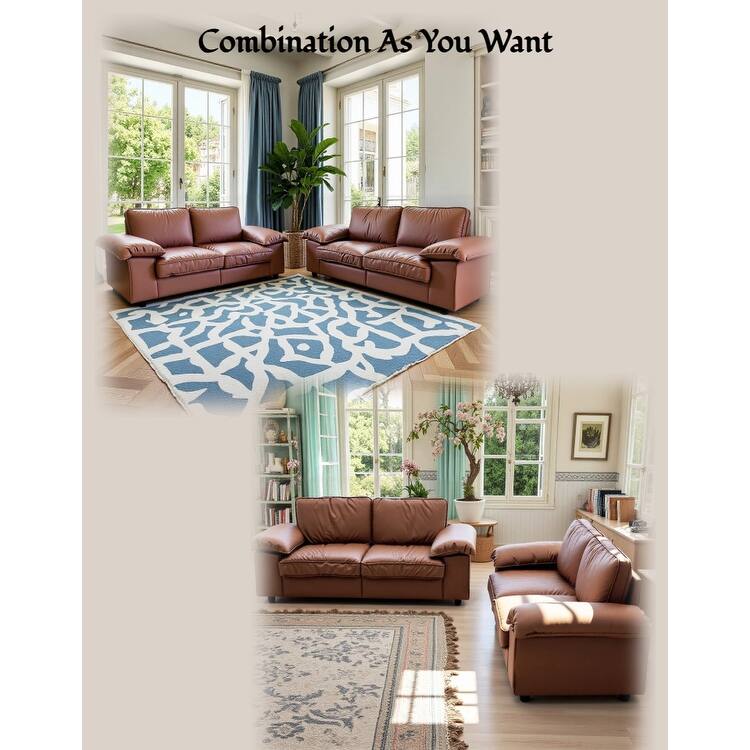 Leather Compact Sofa Couch with Hidden Storage, Minimalist 2-Seater Loveseat Sofa Couch with Pillow Armrests