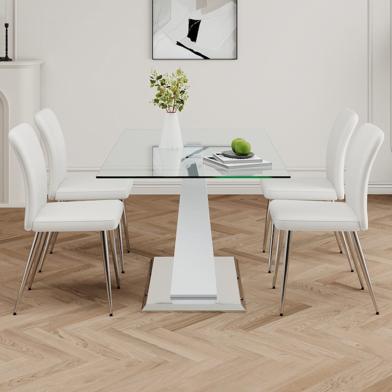 Modern Style Glass Table,Dining Chair Set, Electroplated Chair Legs, Suitable For Restaurant Kitchens(Set of 5)