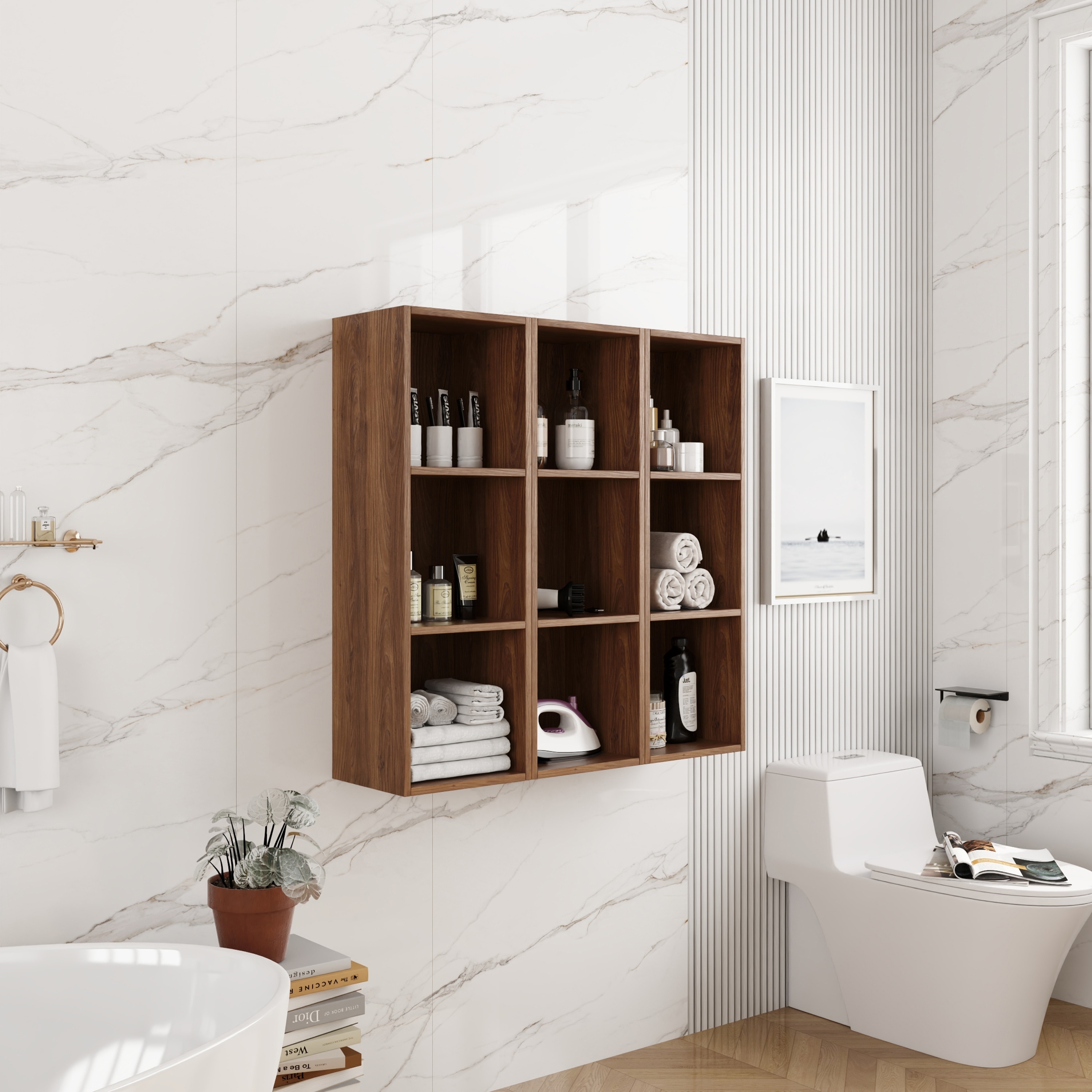 36 Inch Wall Mounted Storage Shelves Combination, Suitable For Small Bathroom, Study, Storage Room, 12*3