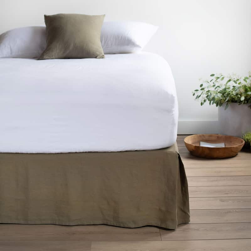 100% French Linen Bedskirt by BOKSER HOME - Queen - Moss