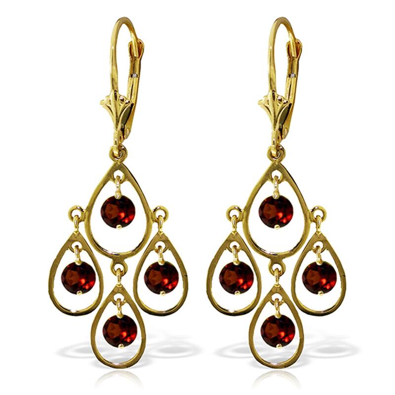 2.4 Carat 14K Solid Gold Garnet Drop Gemstone Chandelier Earrings - Yellow