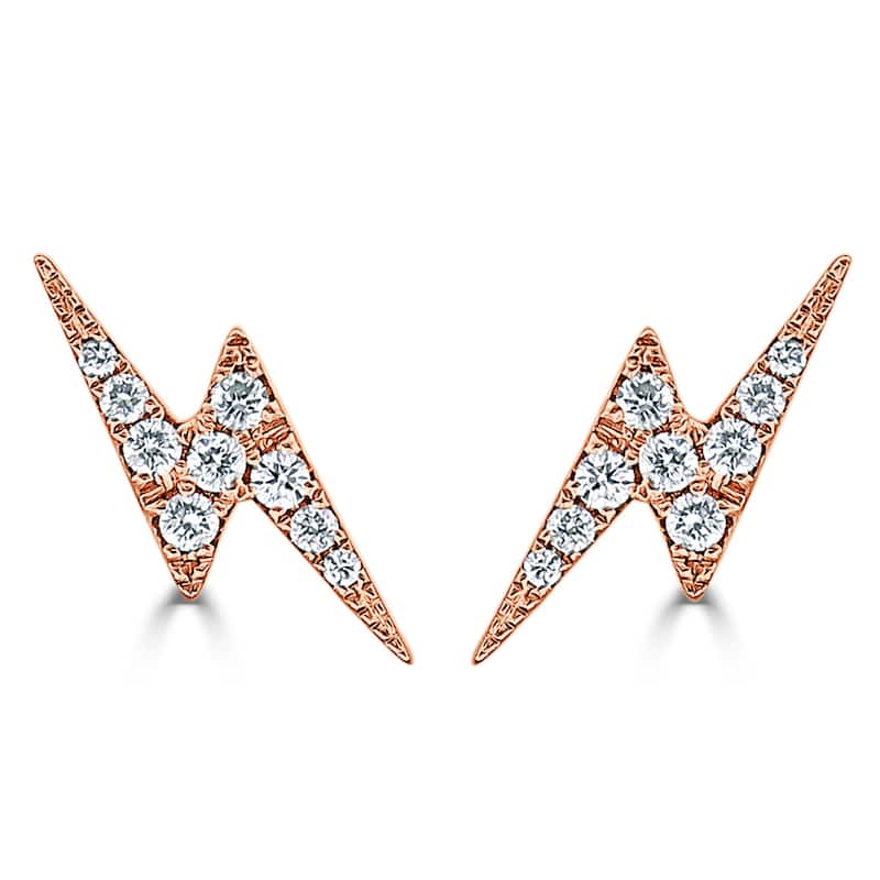 Joelle Collection Diamond Lightning Bolt Studs Earrings - 14K Gold 1/10ct TDW Electrifying Gift - Rose