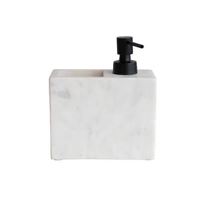 Marble Soap Dispenser with Pump and Toothbrush Holder - White - 5.5"L x 2.8"W x 6.5"H