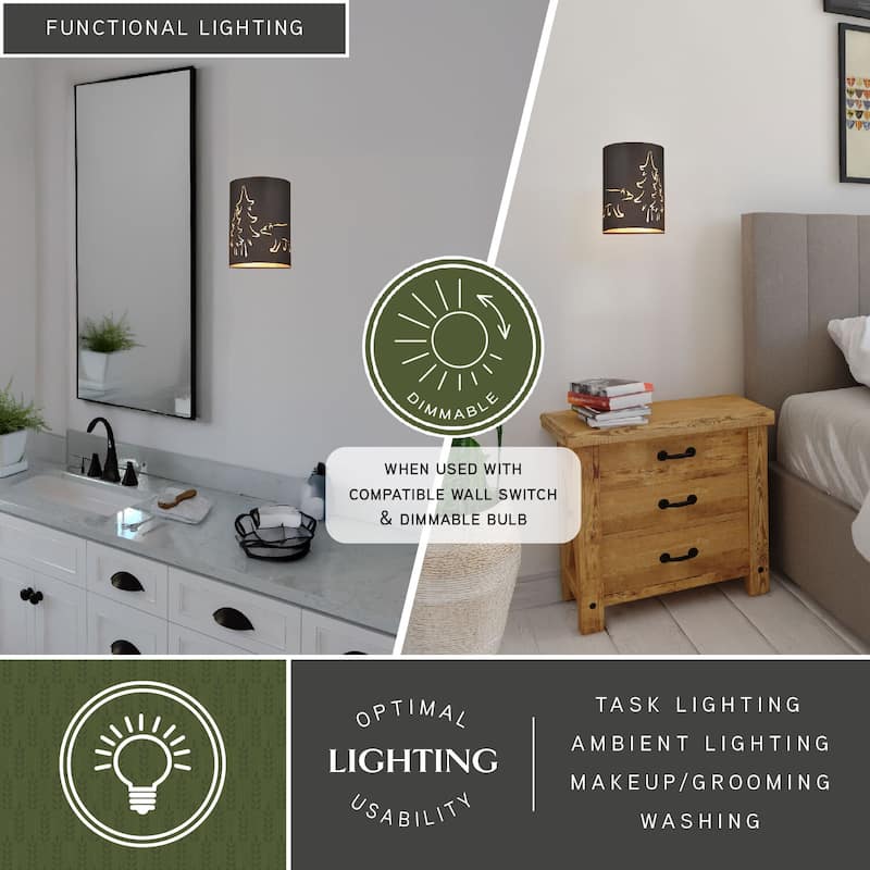 Wall Sconce - 2 Light Bronze Gold Tree Design - Antique Flush Mount Lighting - 11