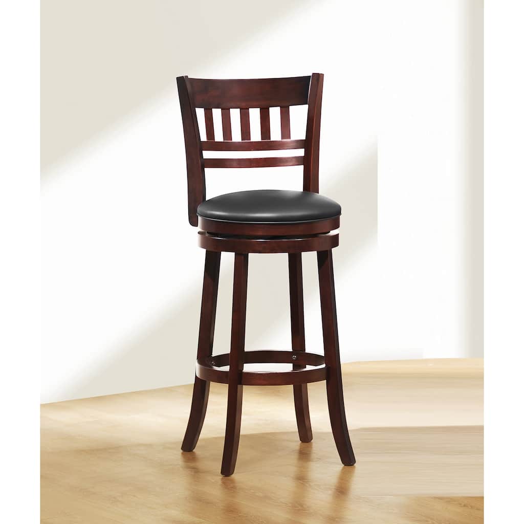 360-Degree Swivel Bar Chair - Dark Cherry Finish Solid Wood with Footrest
