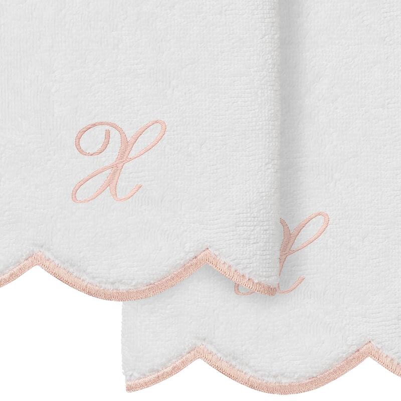 Authentic Hotel and Spa 100% Turkish Cotton Pink ADORNIA Scallop Personalized 2 Piece Fingertip Towel Set - 2 Fingertip Towels