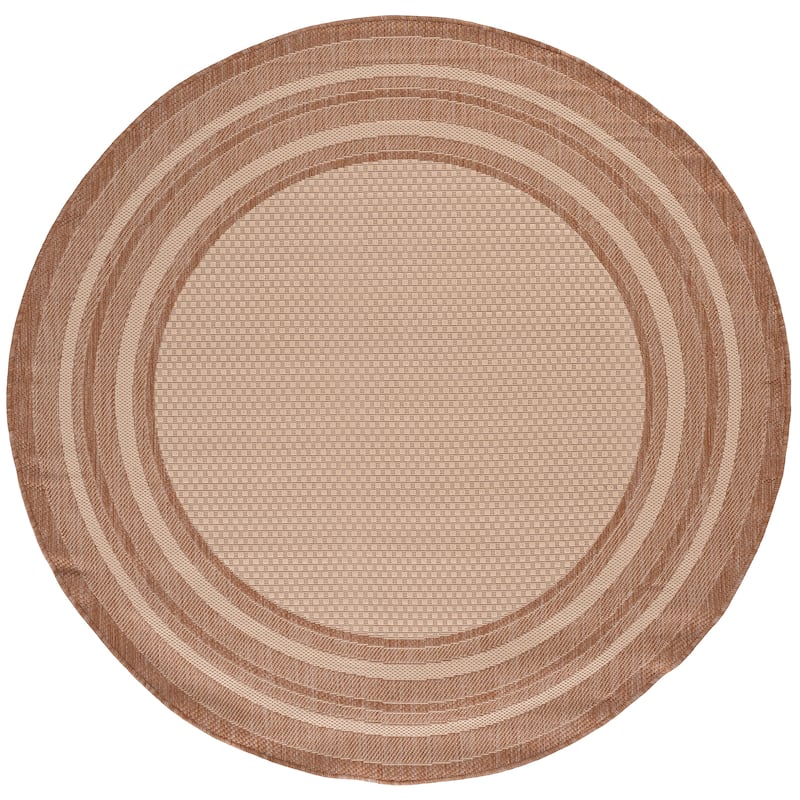 SAFAVIEH Courtyard Vickie Indoor/Outdoor Waterproof Patio Backyard Rug - 6'7" Round - Beige/Dark Beig