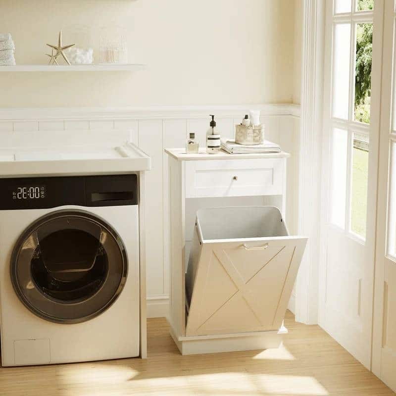 Wood 10-Gallon Tilt-Out Trash Can Cabinet Manual Lift
