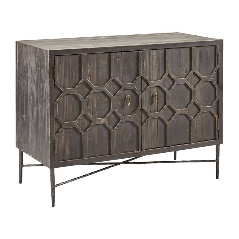 Furniture Classics Cable Iron & Pine Geometric Pattern Cabinet in Rubbed Finish