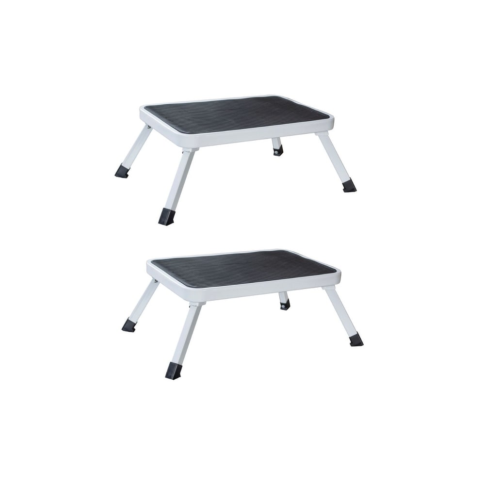 Offex Steel 1-Step Folding Platform Stool with Carry Handle, 2 Piece Set - White