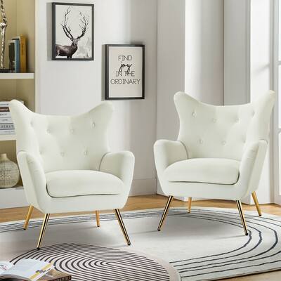 Eusebio Modern Velvet Accent Chair with Tufted Wingback for Living Room Set of 2 by HULALA HOME