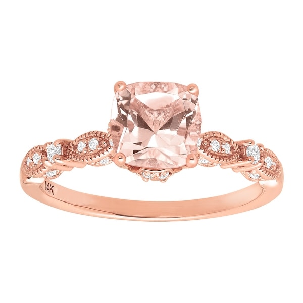 1 1/2 ct Natural Morganite & 1/5 ct Diamond Ring in 14K Rose Gold - Pink