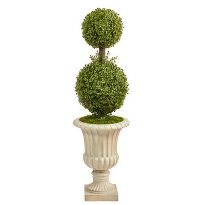 4' Double Boxwood Topiary Artificial Tree in Sand Finished Urn - 20.5"