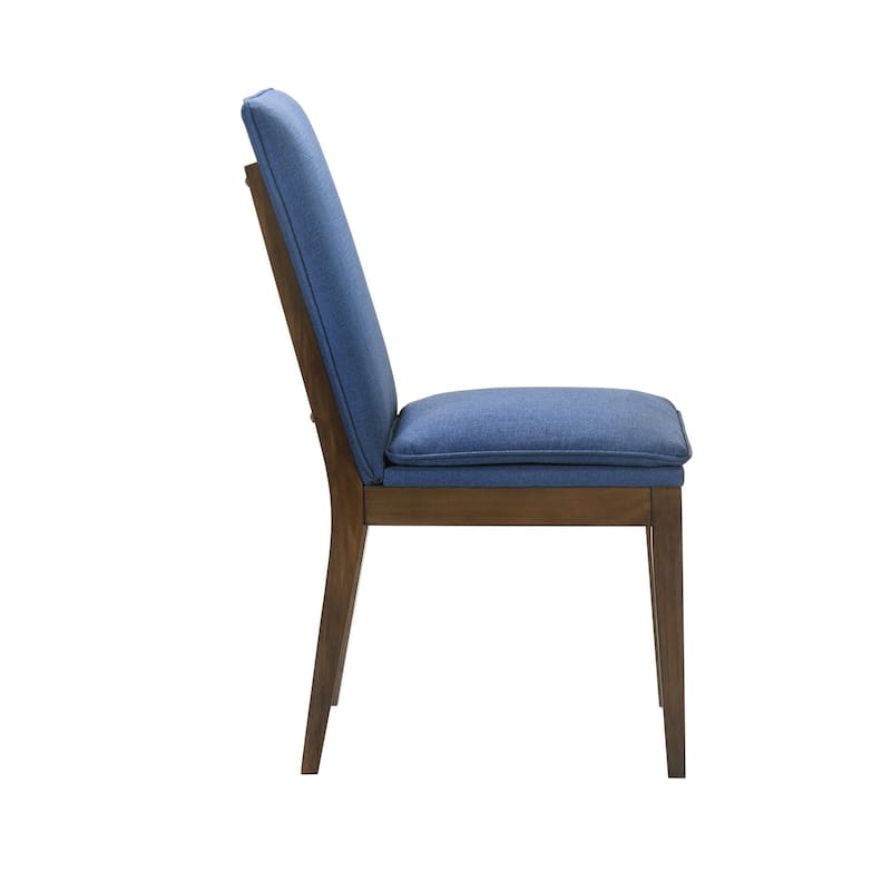 Walnut Brown/Blue Fabric Upholstered Wood Frame Dining Chair, Set of 2, Sturdy Dining Chair for Dining Rooms - 17.5