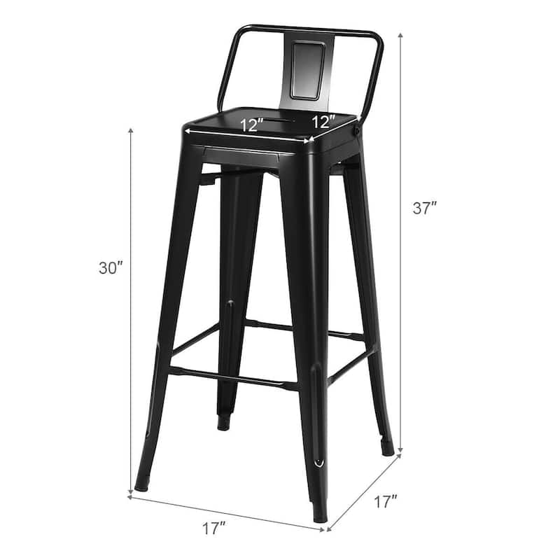 30" Set of 4 Metal Height Barstools with Low Back-Black - 17" x 17" x 37" (L x W x H)