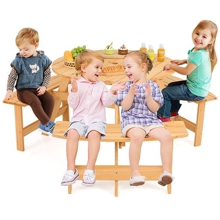 Gymax Kids Outdoor Wooden Picnic Table & Bench Set w/Umbrella Hole &