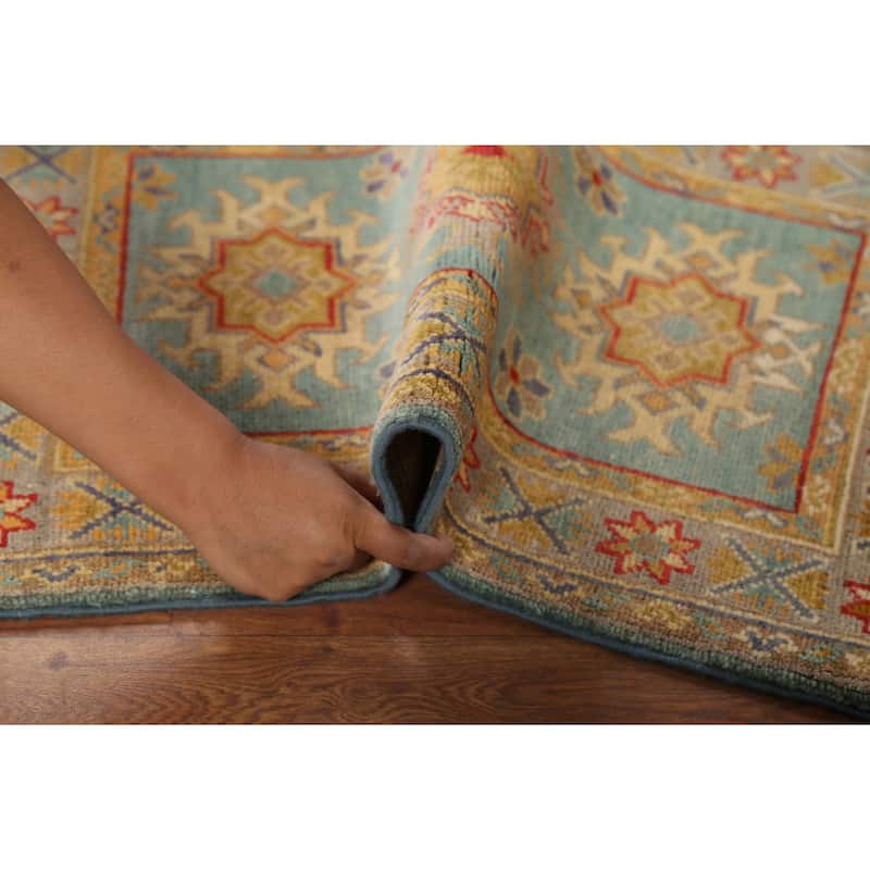 Light Blue Kazak Accent Rug Hand-Knotted Geometric Wool Carpet - 2'1"x 2'10"