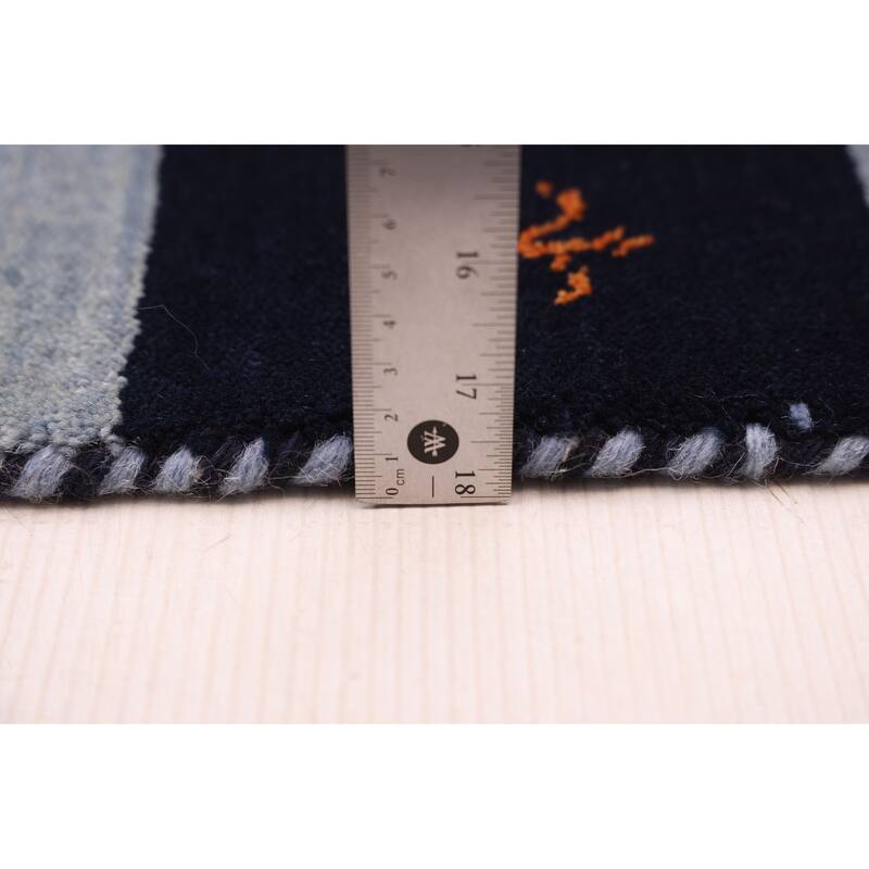 ECARPETGALLERY Hand Loomed Kashkuli Gabbeh Dark Navy, Grey Wool Rug - 6'6 x 9'8