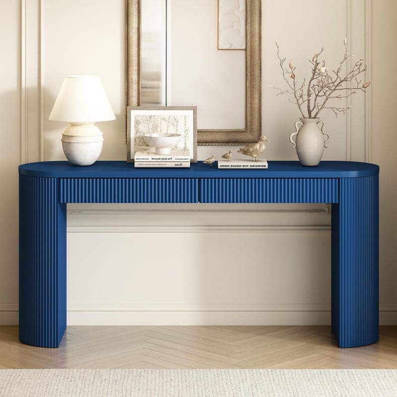 58.2" Wooden Console Table with Solid Pine Wood for Entryway Hallway and Living Room Decor - Navy Blue