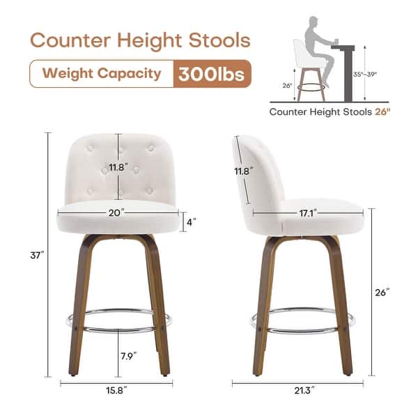 dimension image slide 5 of 6, 26"/29" Swivel Counter Height Bar Stools, Counter Stools w/ Bentwood Legs