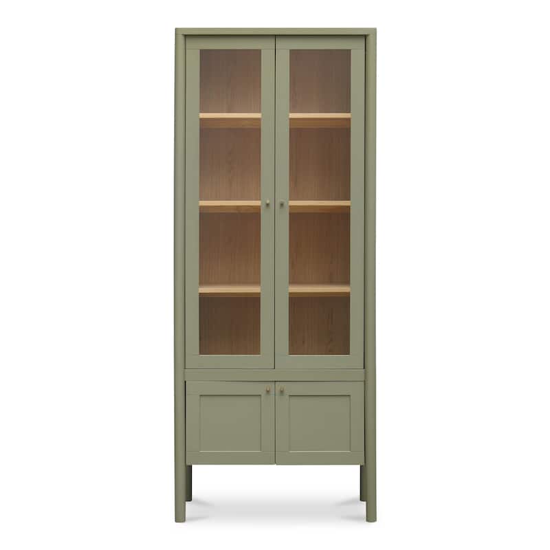 NADAAL STUDIOS Delmira Tall Cabinet, Millwork-Inspired with Glass Front and Dowel Legs, Green
