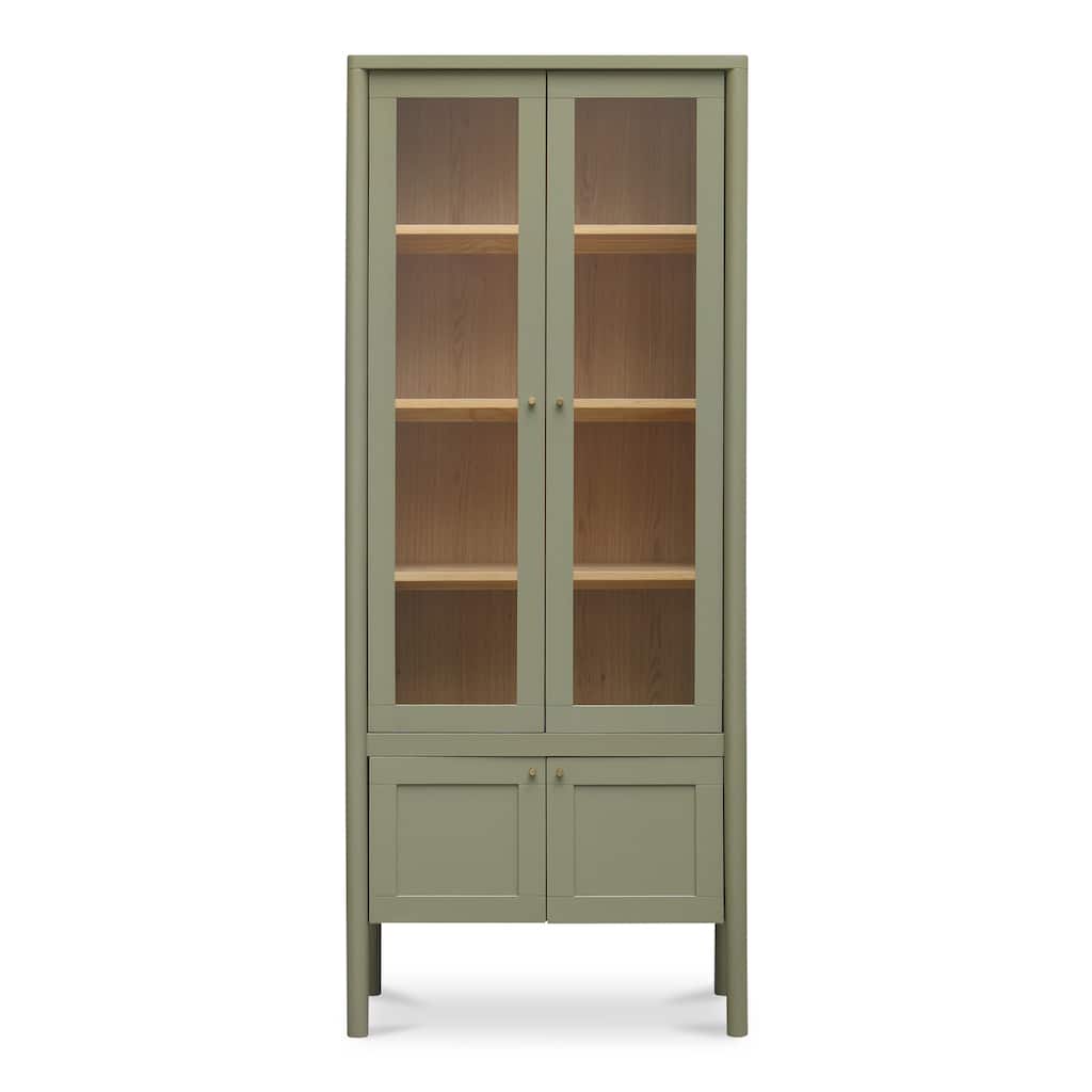 NADAAL STUDIOS Delmira Tall Cabinet, Millwork-Inspired with Glass Front and Dowel Legs, Green