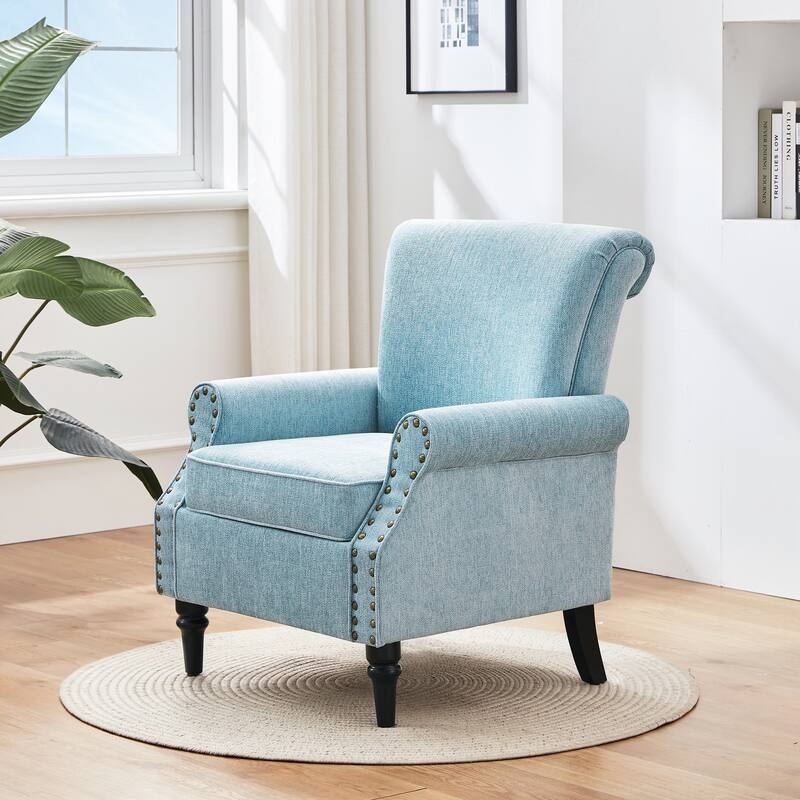 Mid-Century Modern Upholstered Accent chair with Solid Wood Legs