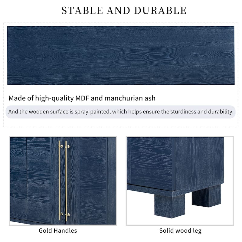 Buffet Cabinet with 4 Door, Sideboard Cabinet with Gold Handles, Wood Storage Cabinet with Adjustable Shelves聽
