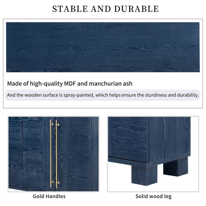 Traditional Minimalist Sideboard Storage Cabinet Buffet Cabinet with Adjustable Shelves and Gold Handles for Living Room
