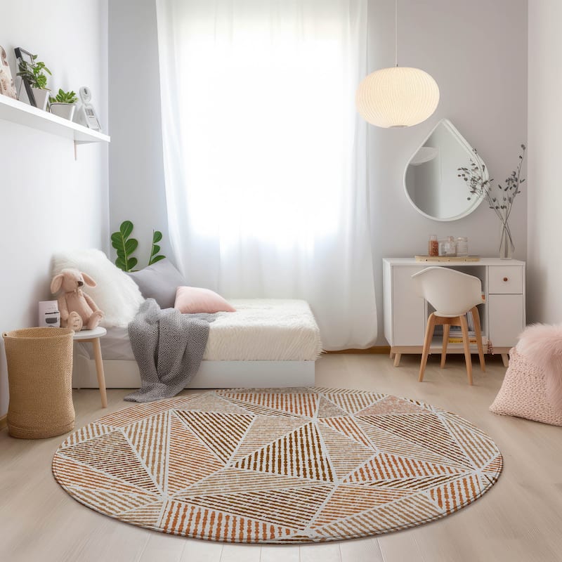 Machine Washable Indoor/ Outdoor Chantille Mosaic Geometric Rug - Terracotta - 8' x 8'