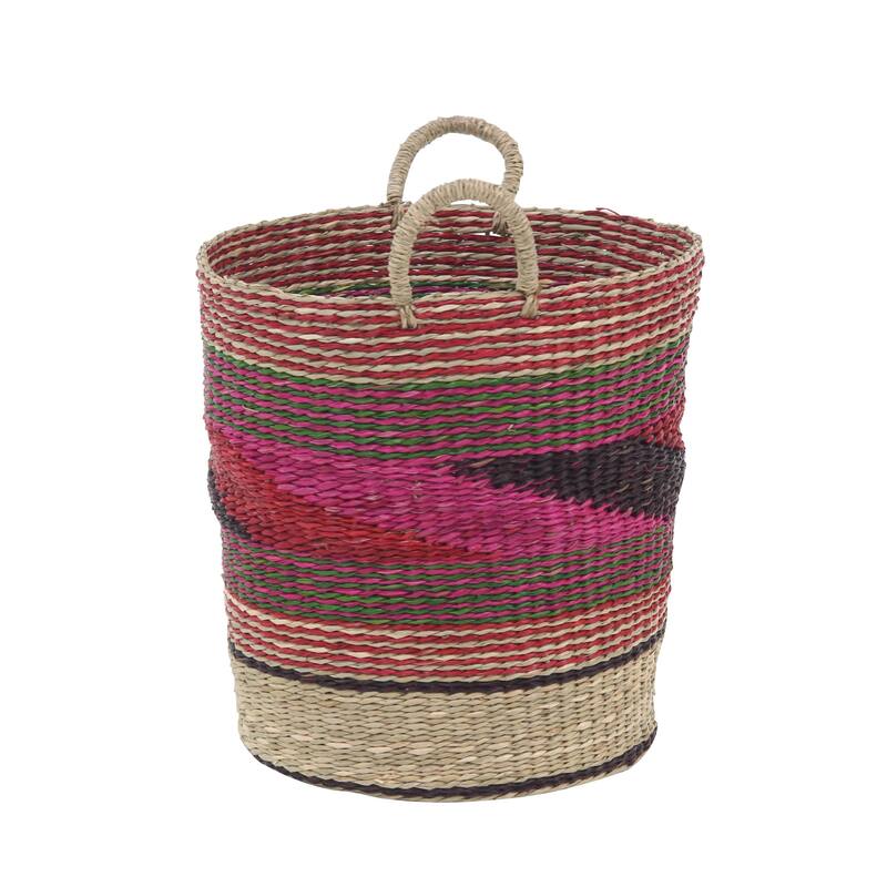 Pink Seagrass Handmade Storage Basket (Set of 3)