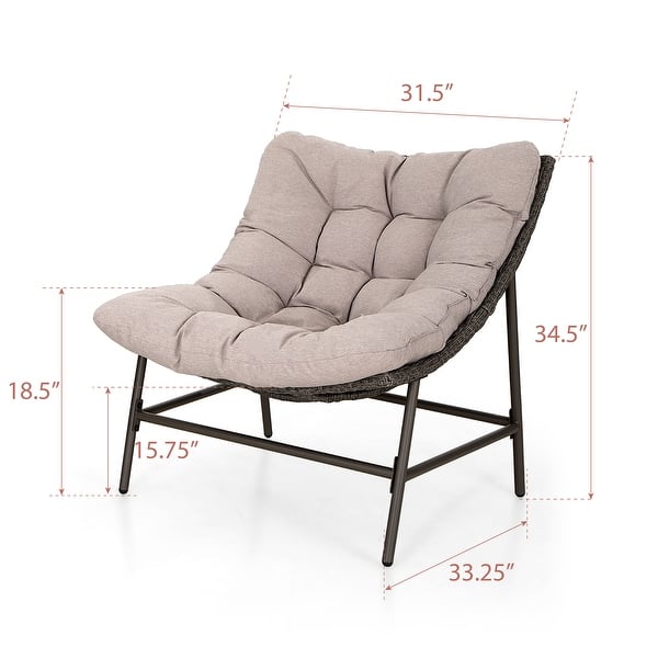 dimension image slide 0 of 2, MAISON ARTS 2-Piece Outdoor Papasan Chairs, Oversized Rattan Lounge Scoop Chairs with Thick Padded Cushions and Steel Frame