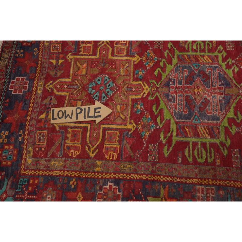 Hand Knotted Oriental 100% Wool Carpet Traditional Geometric Red Heriz Runner Rug - 10' 0'' X 3' 6''